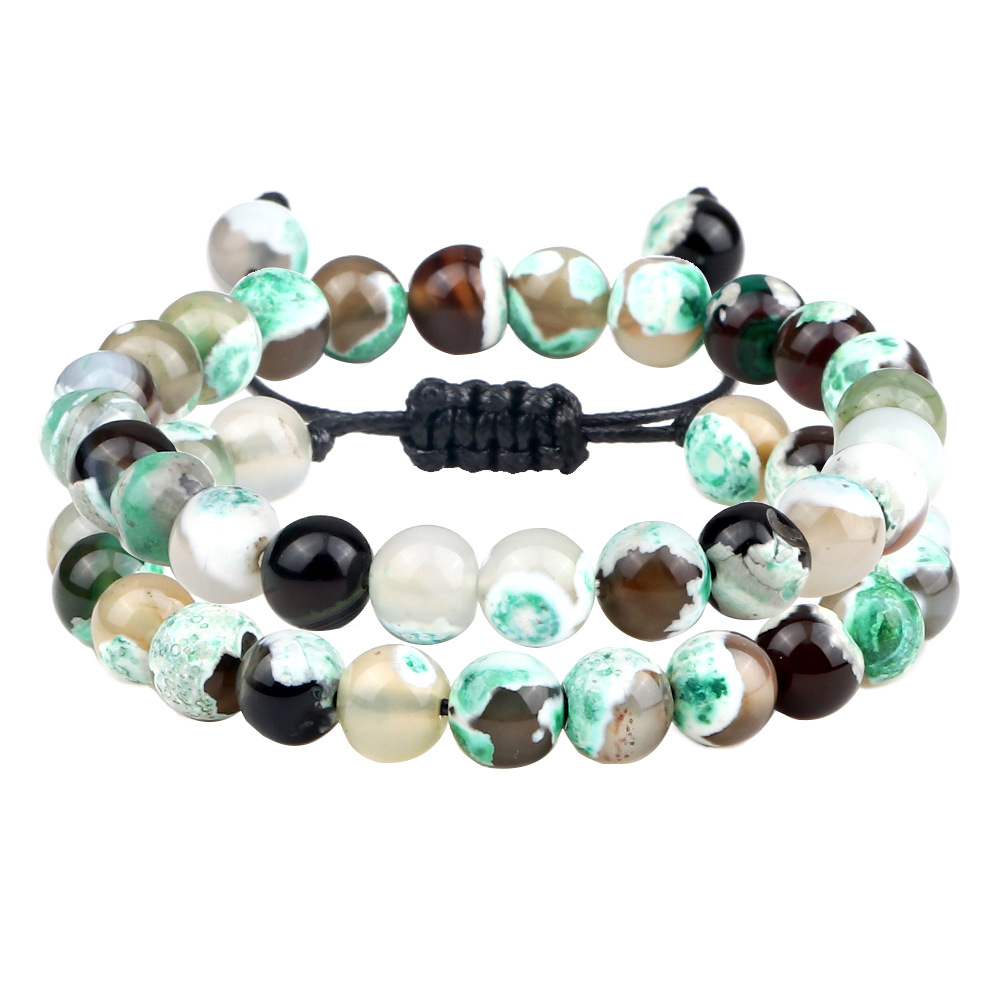 Braccialetto di perline di agata di fuoco colorata intrecciata a mano, set di perline di agata viola, braccialetto di perline buddiste di agata verde con macchie_voghion.com