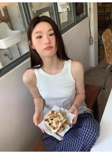 220g 40 Pieces Cotton-Like Lace Edge Splicing Tank Top Women's Fitted Sleeveless White American Style