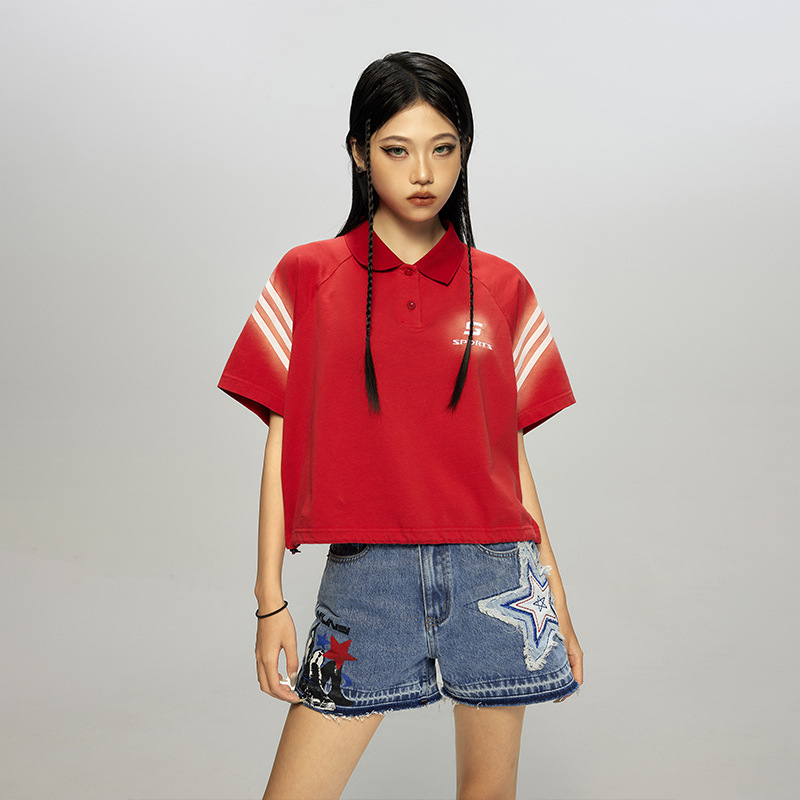 Special Offer 115 Yuan Tuogu Trendy Brand Short-Sleeved T-Shirt Short Summer Bat-Sleeve Polo Collar T-Shirt Women's Casual Tops