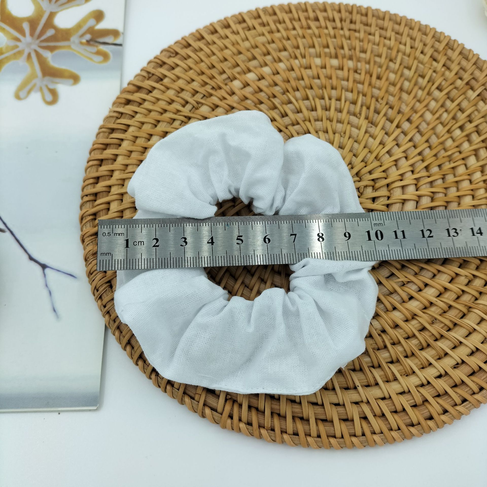 흰색 순면 소형 머리끈, 지름 10cm