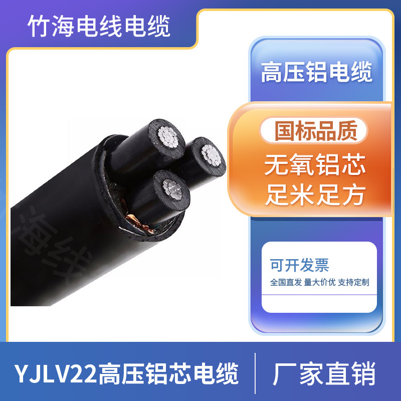 竹海YJLV22铝芯铠装电缆高压电线电缆3*70平方国标阻燃电力电缆线