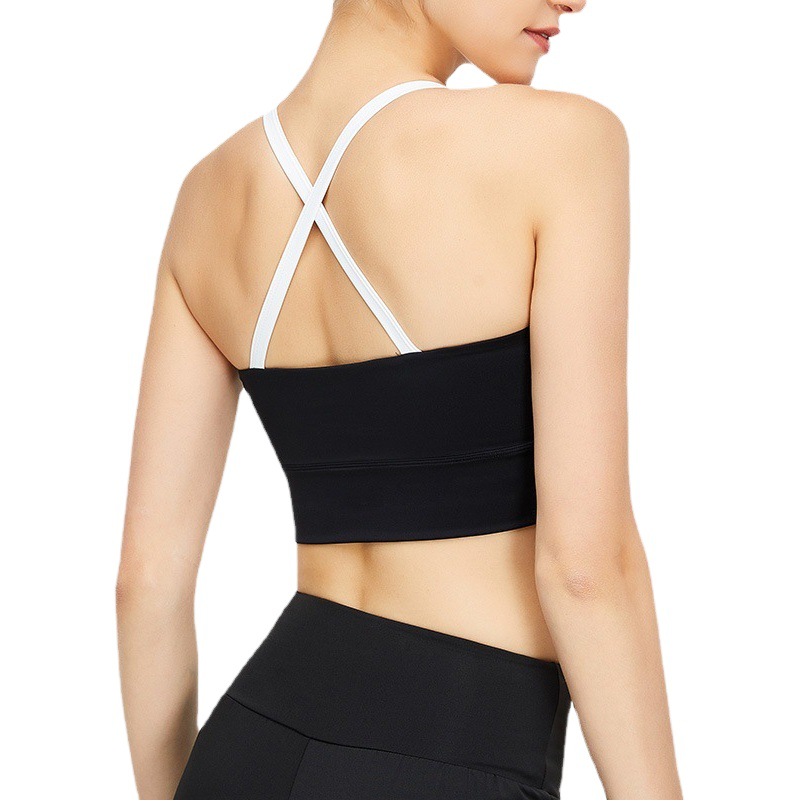 Gran venta, chaleco no reembolsable, sujetador deportivo cruzado con cuello en U, estilo de chaleco, ropa de yoga desnuda, ropa íntima para correr que absorbe los golpes