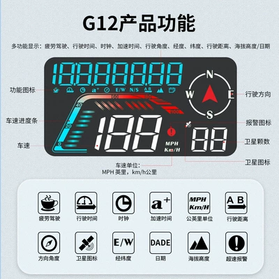 New G12 Car Universal Hud Head-Up Display Gps Speed Alarm Driving Speed Car Display (Vehicle HUD) - g12-colored-light