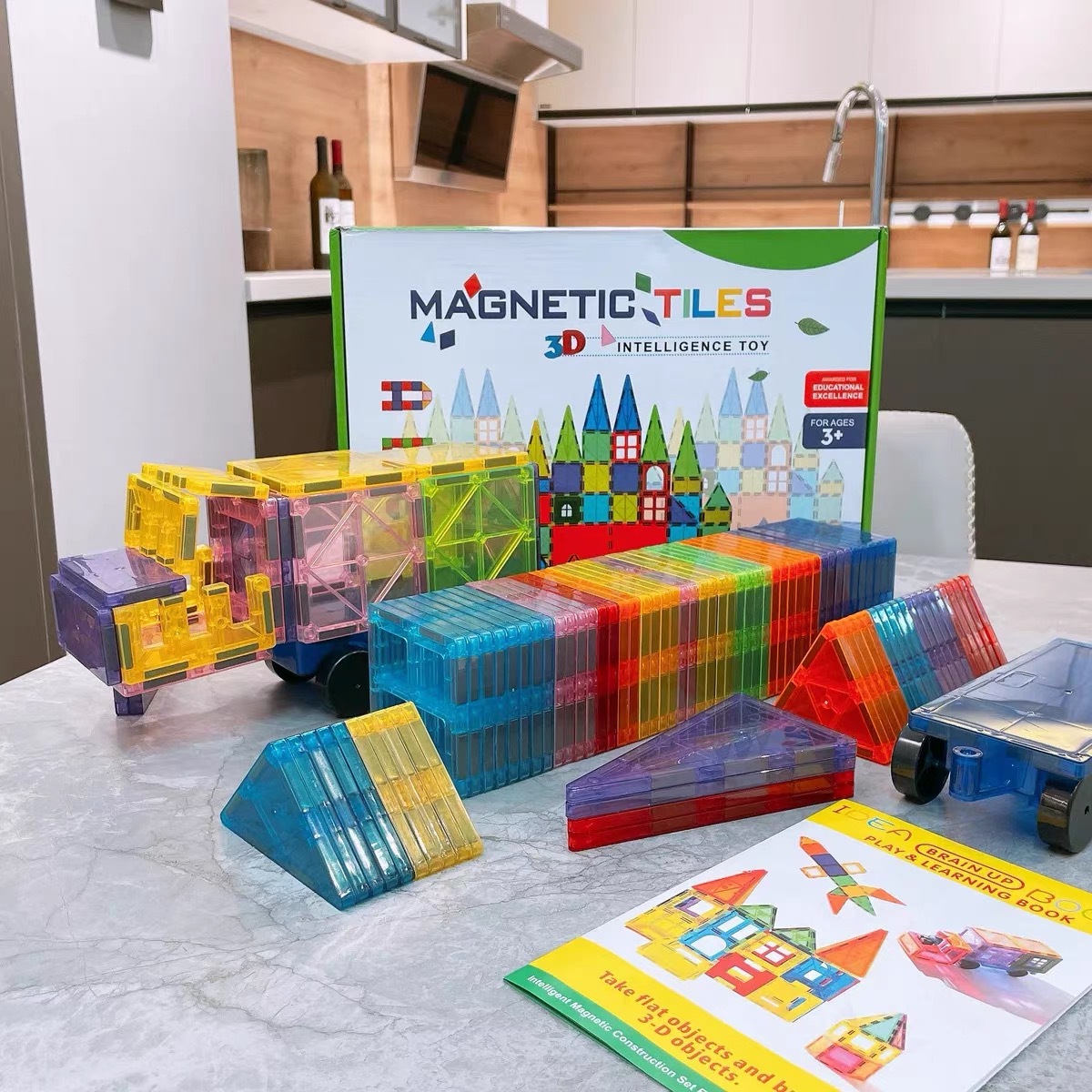 Ventana de color magnética de gran magnitud, bloques de construcción magnéticos para niños, juguetes de puzzle magnéticos de 7,5 cm, regalos para niños y niñas