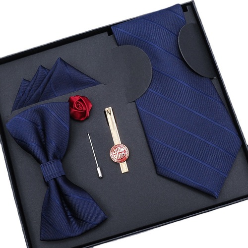 Dress 5-piece set wedding groom tie men's formal business tie square scarf tie clip free zipper hand tied 8cm