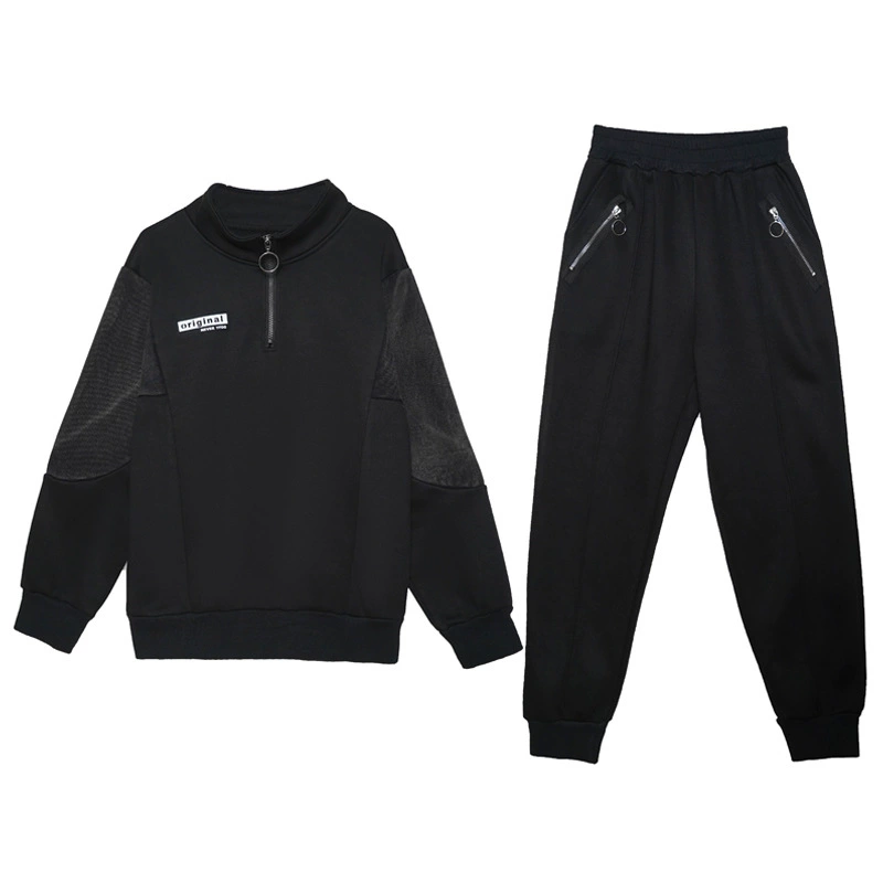 Winter set, fleece denim sweatshirt, plus size, increased thickness