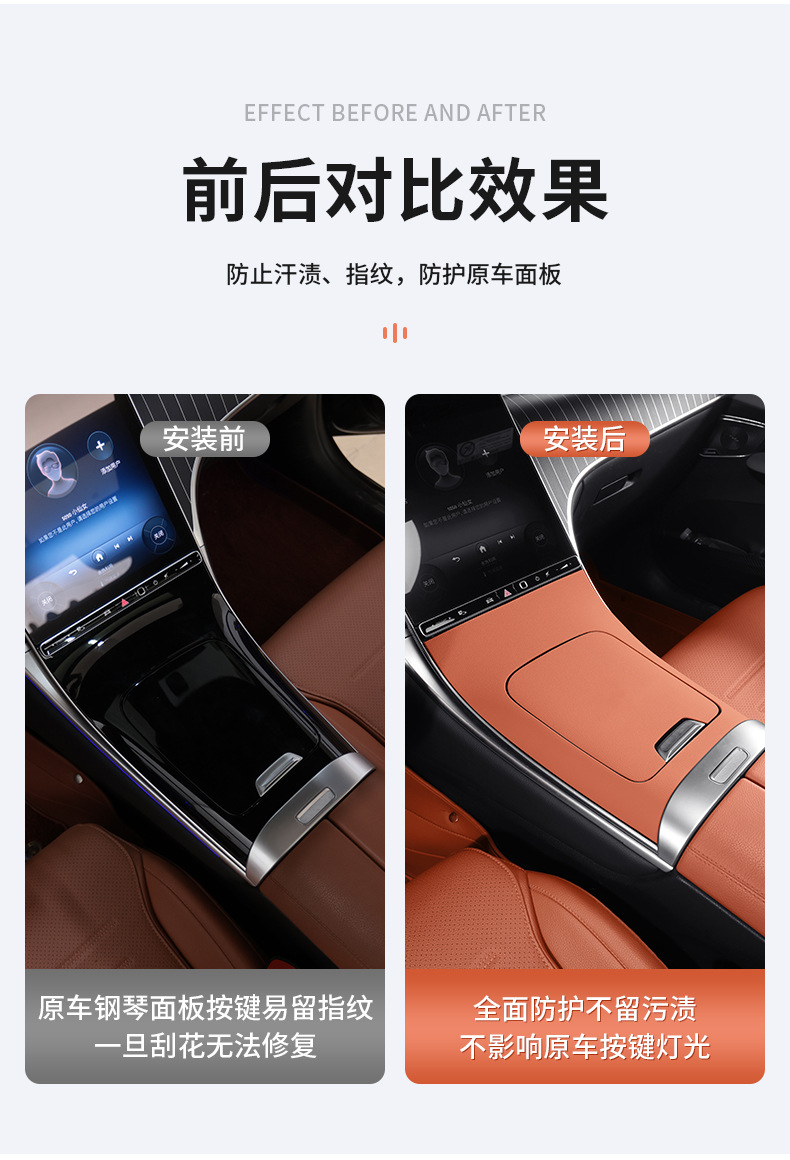 Mercedes-Benz Glc300L New C-Class C260L/C200 Leather Texture Central Control Panel Silicone Car Interior Supplies Anti-Slip Mat Decoration
