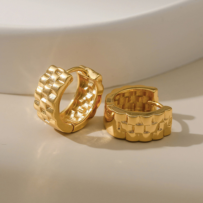 Europe and the United States Amazon cross-border embossed jewelry concave-convex ear button texture female 18K gold ear ring heavy industry small jewelry wholesale