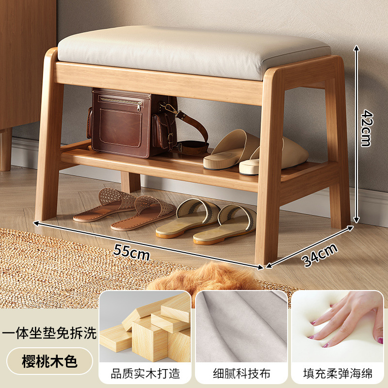 Taburete para cambiador de zapatos de madera maciza para uso doméstico Taburete para zapatos Taburete de bolsa suave Zapatero porche estante para zapatos para sentarse en la puerta