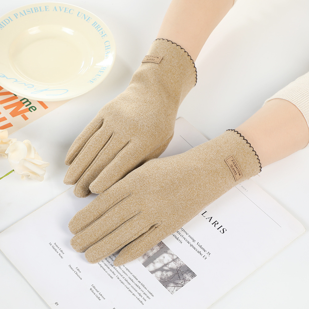 Guantes de terciopelo bordados de estilo coreano temperamento suave cruzado guantes cálidos con pantalla táctil guantes de dedo de niña