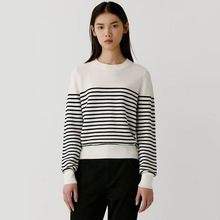 秋季新款休闲宽松套头打底衫小禾同款圆领长袖条纹百搭针织衫女
