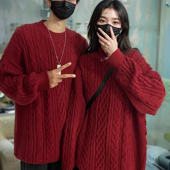 New Year Red Sweater for Men and Women New Year Pullover Cherry Clothes Couple Clothes Happy New Year Knitwear