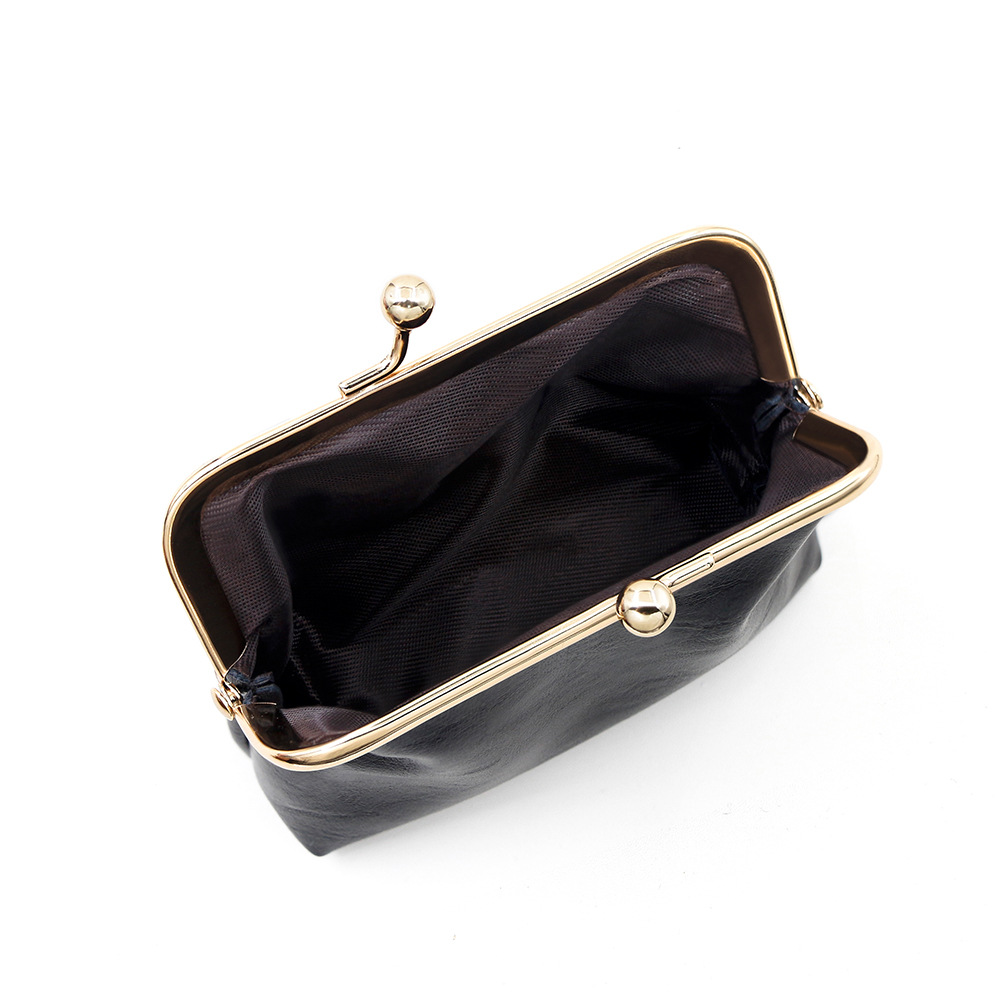 Clip de cuero retrógrado exquisito bolso de cambio de gran capacidad bolso de lápiz labial color caramelo mini bolso de monedas de mano bolso de auriculares