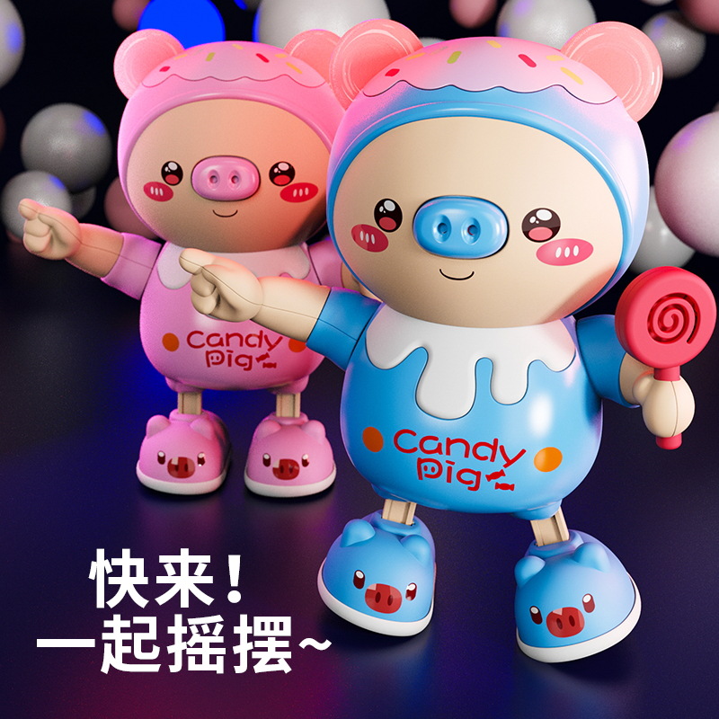 Transfronterizo nuevo eléctrico lindo baile cerdo fresco dinámico sonido y luz swing juguete noche mercado puesto al por mayor