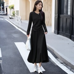 早秋长袖法式休闲套装裙女2025新款气质收腰显瘦轻奢时尚两件套潮