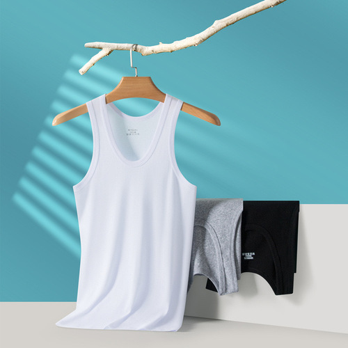Summer pure cotton sweat-absorbing tank top for men, sports fitness vest, thin elastic men's innerwear base layer t-shirt