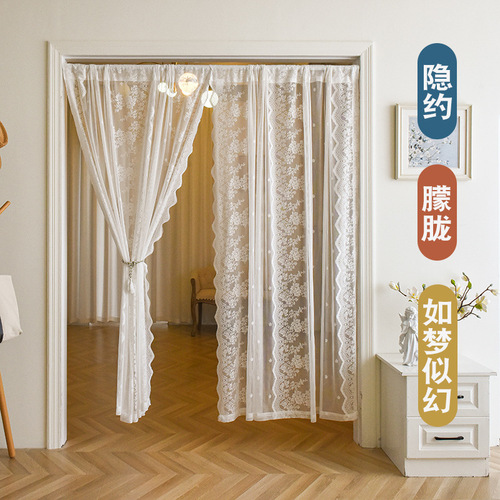 French romantic lace edge small window curtain fabric for kitchen and bedroom shading balcony partition curtain fabric