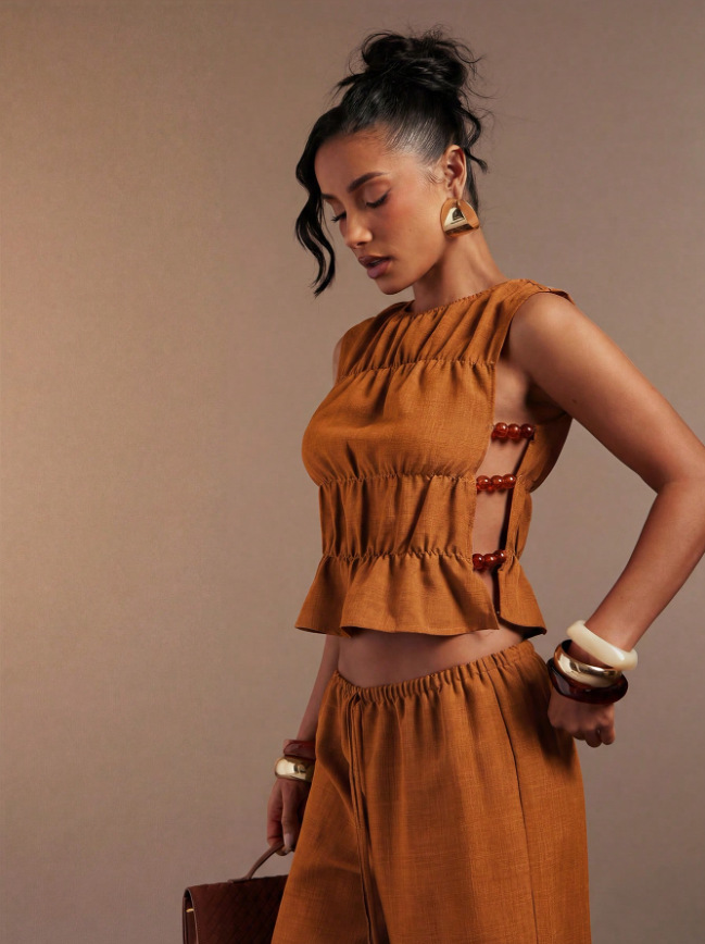 Women's Spring Solid Color Two Piece Set Retro Long Pants Vest Outfit_voghion.com
