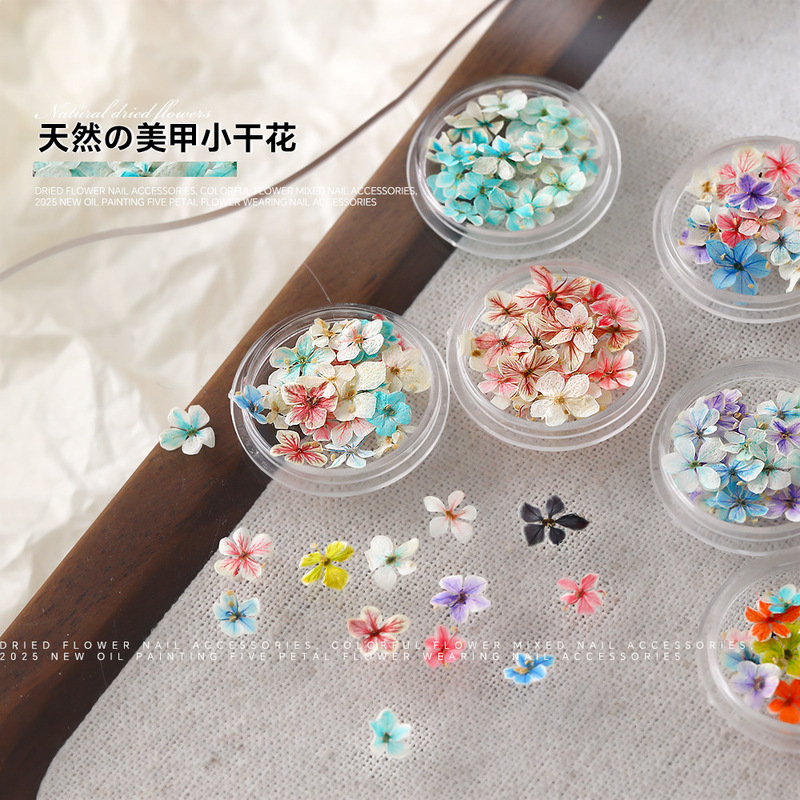 Japanese-Style Nail Art Dried Flowers Monet Garden Gradient Colorful Smudged Dried Flowers Mixed Box Natural Nail Decals Stickers