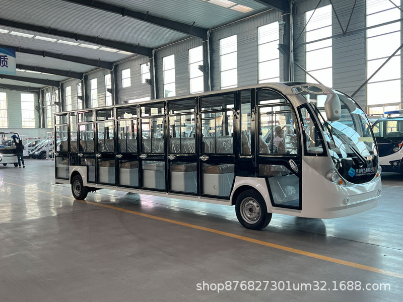 Electric Sightseeing Vehicle with Four Wheels and 23 Seats, Fully Enclosed for Tours in Scenic Areas, Campuses, Factories, Communities, Airports, Hotels, and Homestays