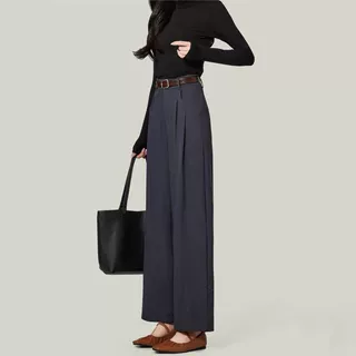 西蒙莱纳高腰灰色休闲西装裤女秋春季款显瘦垂感百搭阔腿裤小个