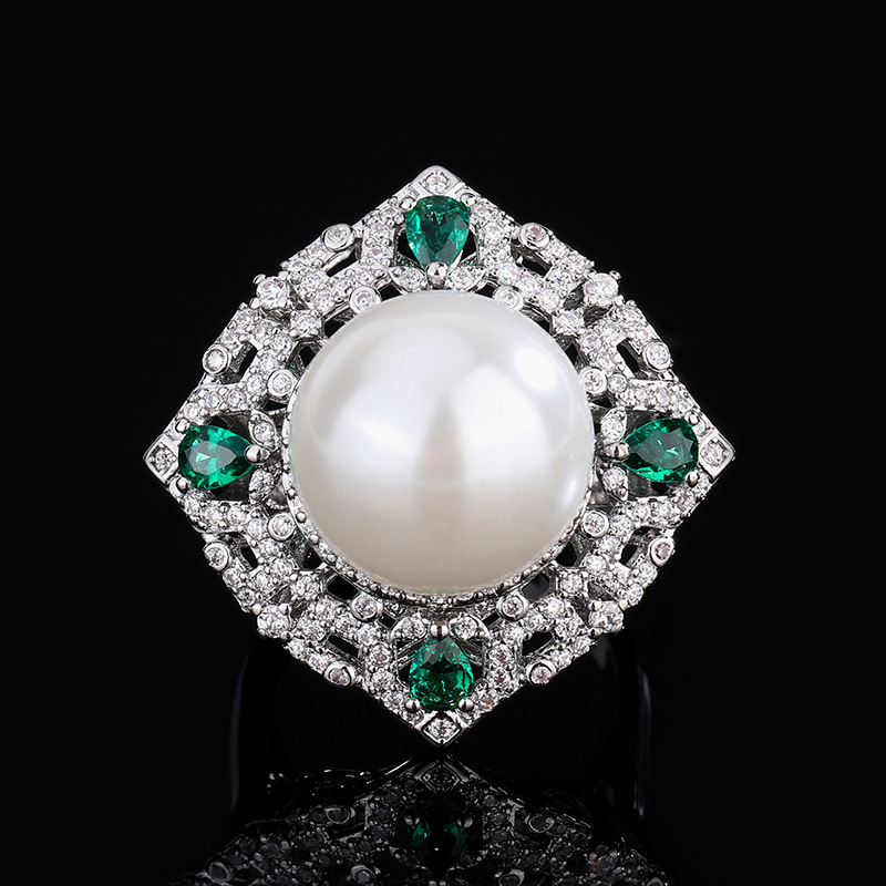 Zhuang Sheng joyas cobre inferior chapado en oro con incrustaciones de perlas fritillary coreano Esmeralda artificial diamante temperamento cuentas blancas traje