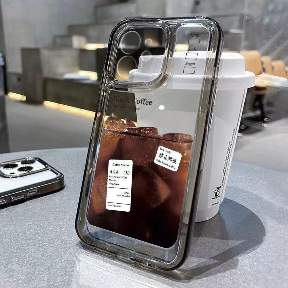 Café americano para iphone16promax funda para teléfono móvil transparente Apple 15 anti-caída 14pro Europa y América 13/12