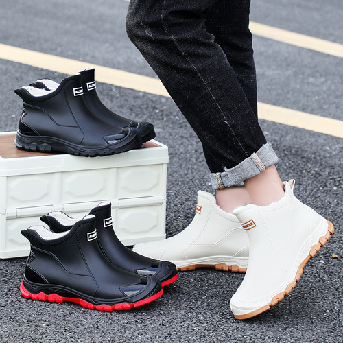 Men's Rain Boots for Autumn/Winter Outdoor Fishing Waterproof Short Leg Rain Boots, Non-Slip Men's Rain Boots for Delivery, Kitchen Water Shoes with Fleece Lining
