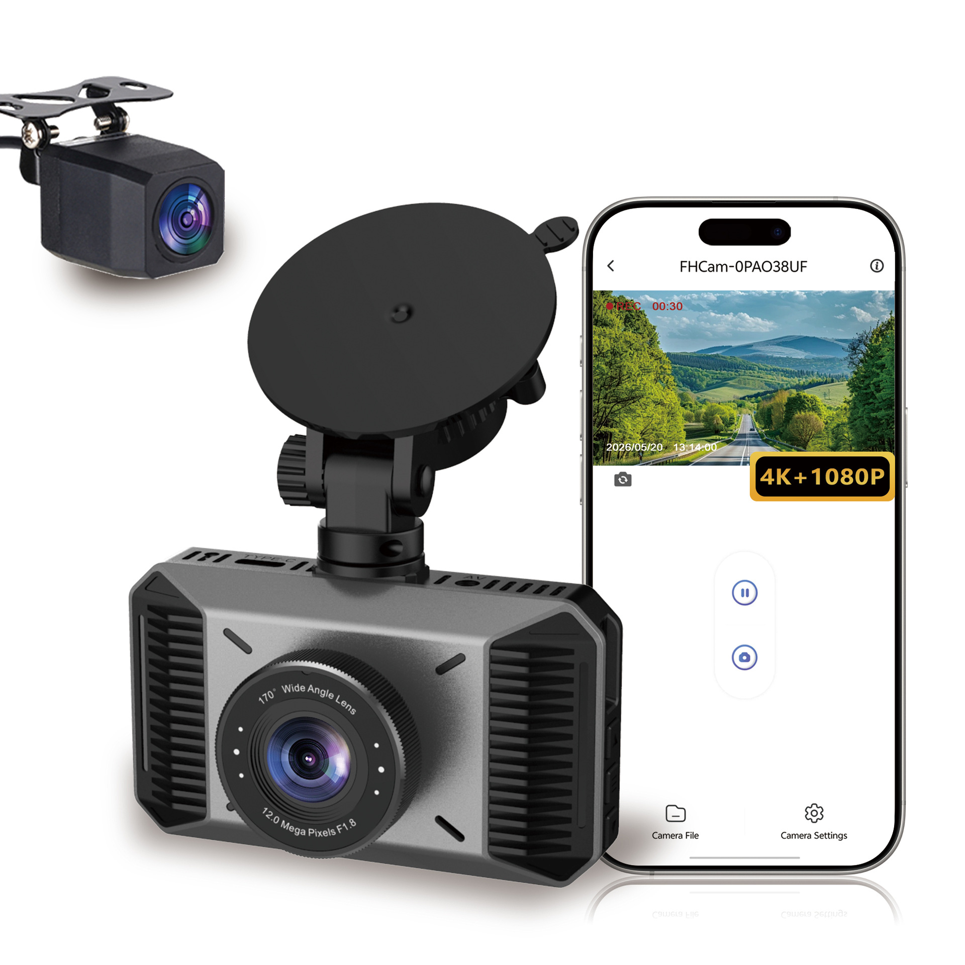Cross-border 4K Dual Front and Rear Recording Dash Cam 3inch IPS Screen WIFI Mobile Phone Connectivity Night Vision for Export