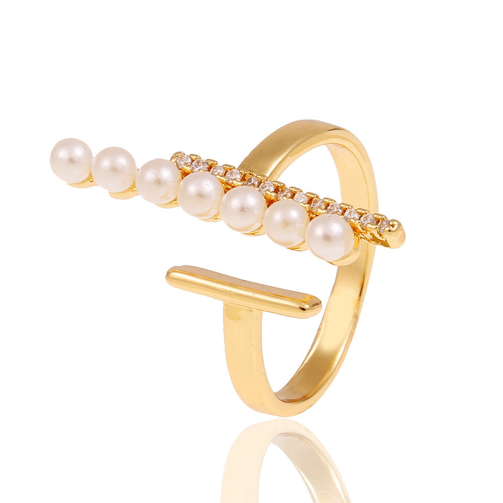 Copper Jewelry Geometric Pearl Luxury Open Ring Simple Tail Ring display picture 4