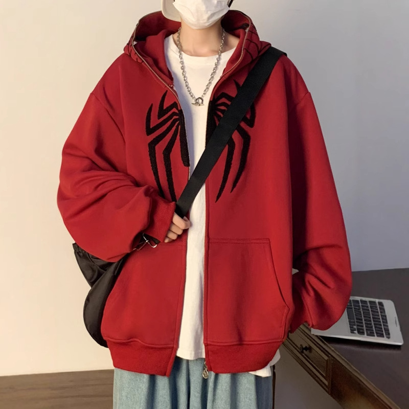 蜘蛛侠开衫卫衣男款秋季潮牌高街痞帅小众设计感宽松百搭连帽外套