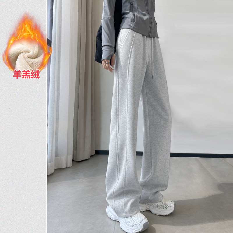 休闲运动裤女秋冬季新款宽松百搭加绒直筒卫裤显瘦窄版香蕉长裤子|undefined