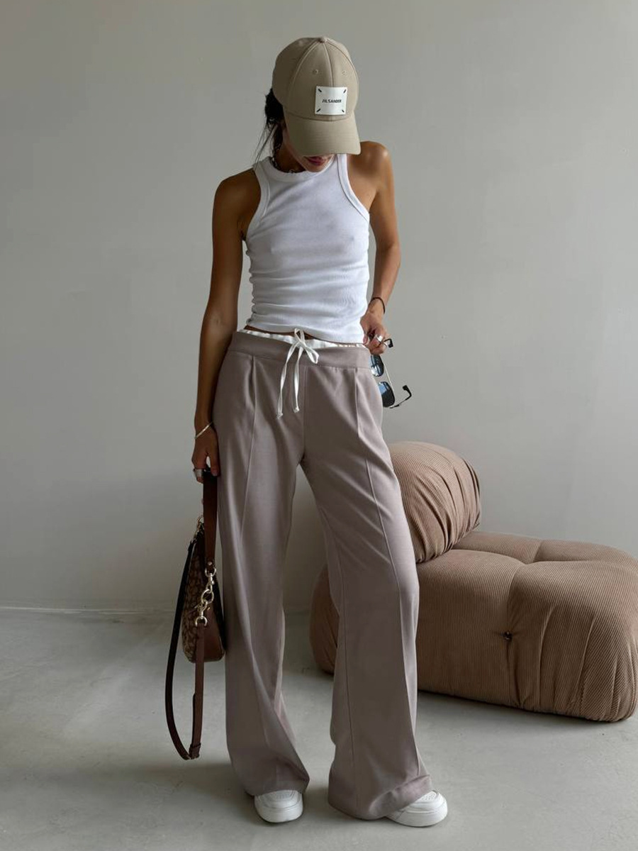 Pantalones sueltos transfronterizos Europa y América 2025 primavera nuevo falso dos piezas con diseño de cordones pantalones pantalones de traje de cercanías mujeres image 6