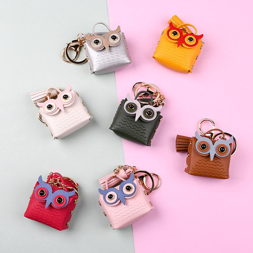 Tassel encrusted diamond owl bag car keychain women's fashion cute bag pendant creative coin purse live wholesale