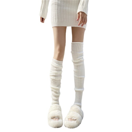 JK Lolita Knitted Socks Set for Women, Long Legover Knee-high Leg Socks, Winter Warm Thick Knee-high Socks, White Pile Socks