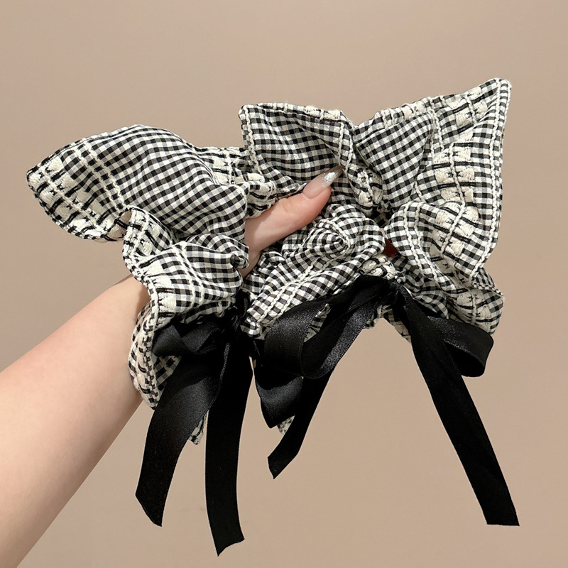 Cuerda para el cabello con lazo a cuadros de todo fósforo, bufanda cuadrada para mujer, lazo para el cabello de intestino grueso 2025, nuevo accesorio para el cabello con cuerda para el cabello de alta gama