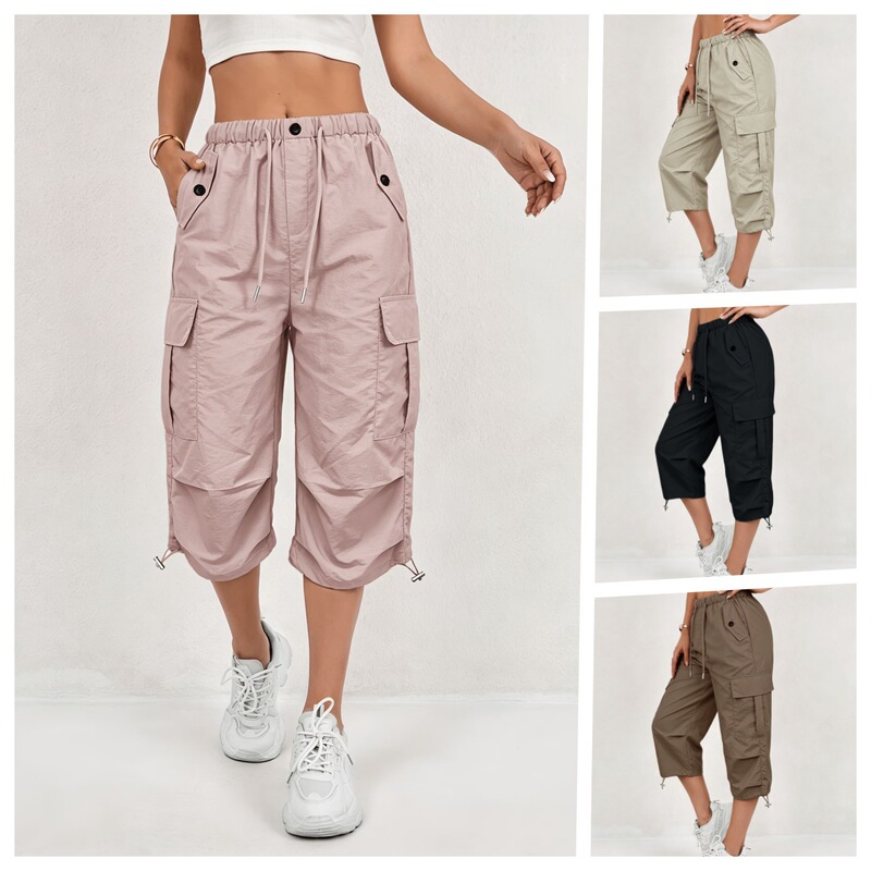 Cross-border Temu hot-selling women's workwear multi-pocket lightweight quick-dry cropped pants for outdoor running and sports
