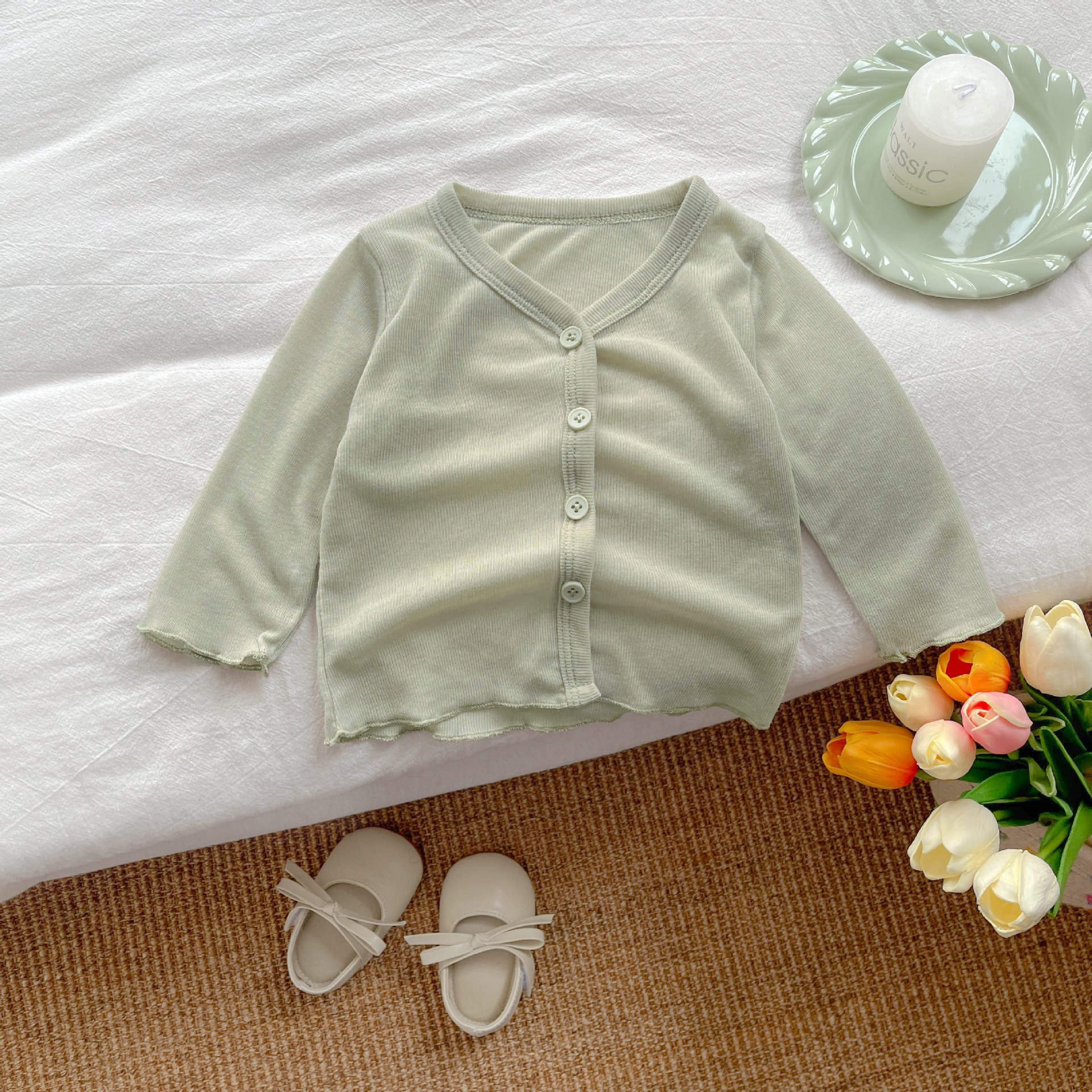 Chaqueta ligera para bebé, camisa con aire acondicionado, hombres y mujeres, cárdigan transpirable de color sólido para niños, ropa de protección solar suave y cerosa para bebés, transpirable image 8