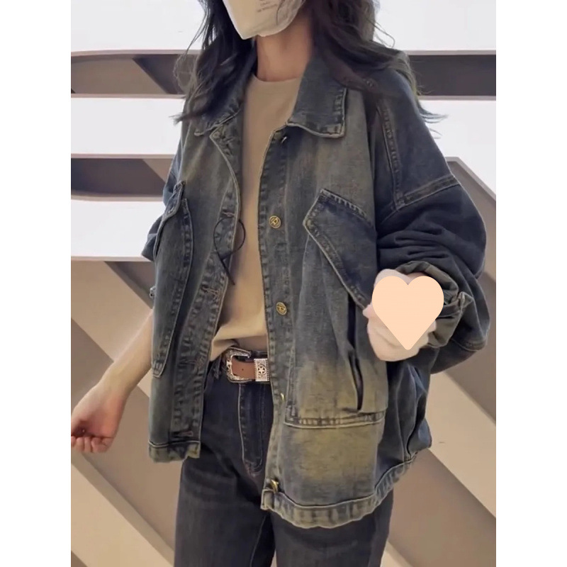 大碼女裝牛仔短外套2025年秋季新款常規百搭女士寬鬆長袖夾克上衣