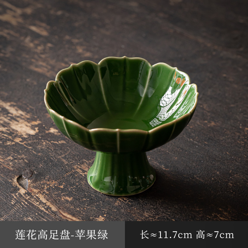 陶瓷高脚茶点盘新中式糕点摆盘水果盘禅意供佛盘精致茶室点心盘子|undefined