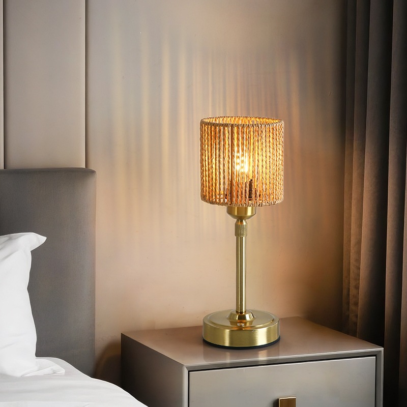Cross-Border Rattan Woven Dimmable Table Lamp USB Charging Atmosphere Lamp for Bedroom, Outdoor, Bar Counter, Led Lamp for Desk and Dining Table