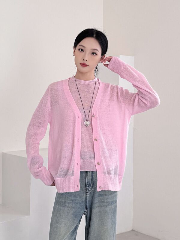 25秋冬新款微胖大码时尚宽松两件套开衫羊毛衫外套针织长袖上衣女|undefined