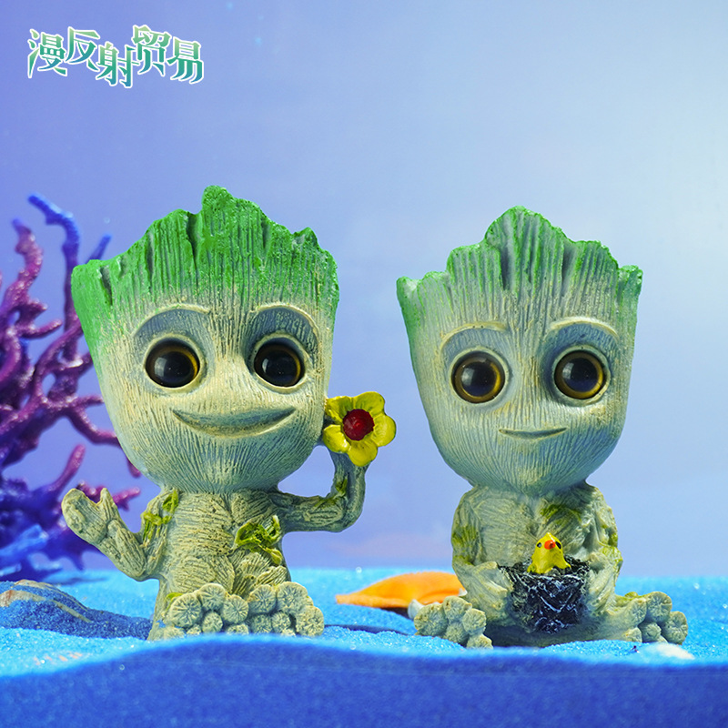Pecera decoración DIY Galaxy guardia Groot maceta Nido de Pájaro resina árbol hombre Grut Tree Man mano Oficina
