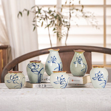 景德镇纯手绘陶瓷花瓶手绘花器花插中式陶罐插花摆件复古陶泥花器