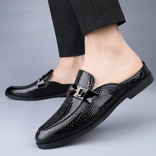 Half-Canvas Leather Shoes Breathable Casual Shoes Men's Slip-On Small Leather Shoes Painted Leisure Leather Shoes Men's Driving Shoes Large Size