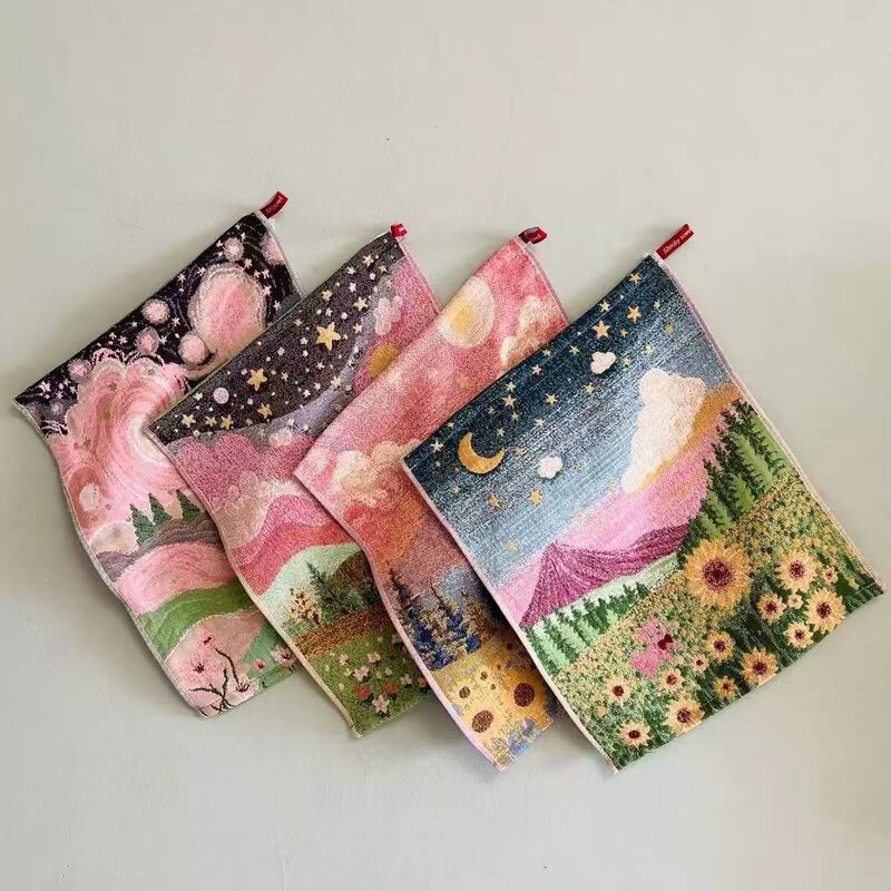 New Style Oil Painting Floral Full Gauze Square Towel 34*40 Soft Absorbent Small Face Towel with Rope for Hanging Baby Wipes New Style Oil Painting Floral Full Gauze Square Towel 34*40 Soft Absorbent Small Face Towel with Rope for Hanging Baby Wipes