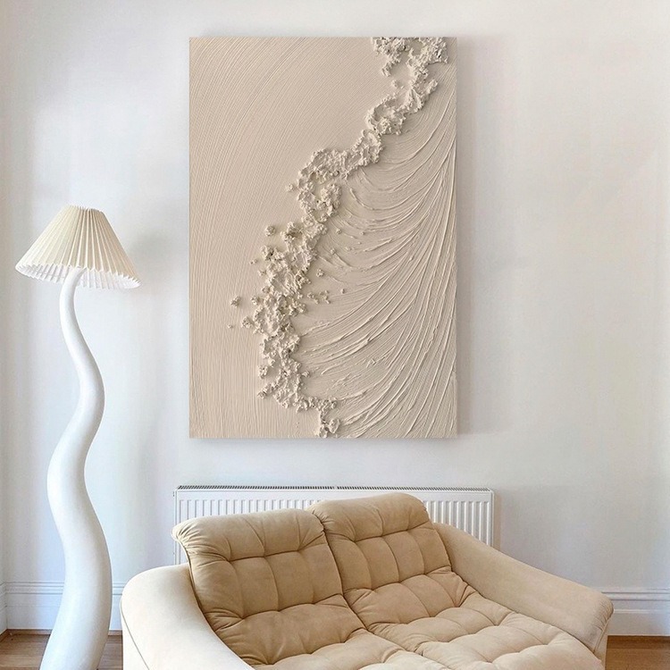 纯手绘装饰画ins奶油风立体感海浪肌理画抽象艺术沙发背景墙挂画
