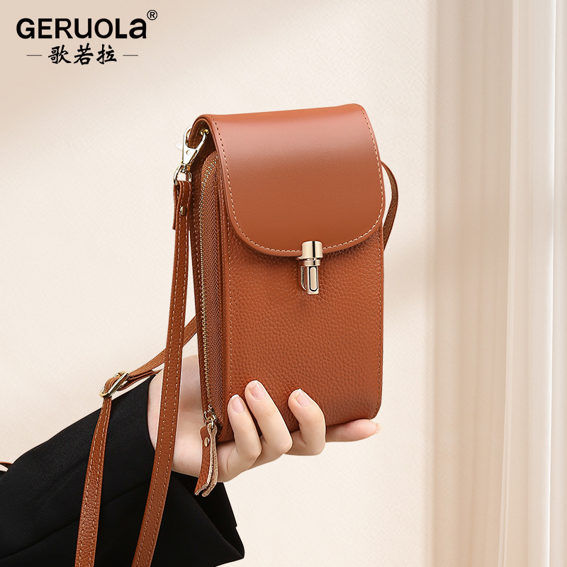 Bolso de cuero para teléfono móvil bandolera para mujer nuevo verano lichi piel de vaca bolso de comercio exterior para mujer bolso pequeño para teléfono móvil de un solo hombro mini