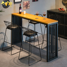 工业风复古铁艺实木高脚桌椅组合酒吧咖啡厅靠墙高吧桌铁艺吧台桌