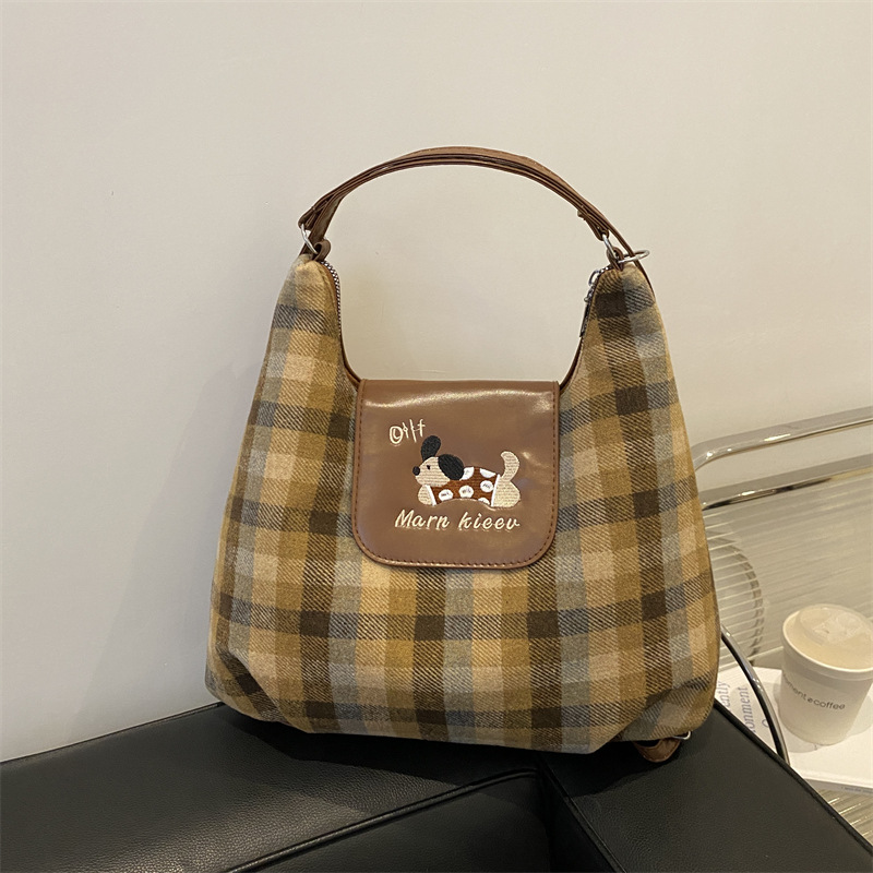 Bolsa de hombro de perro de salchicha para mujeres 2024 nuevo estilo de moda coreana academia bolso de celosía bolso de gran capacidad
